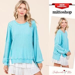 Mittoshop Mineral Wash Waffle Textured Long Sleeves Sweatshirt | Tiffany Blue